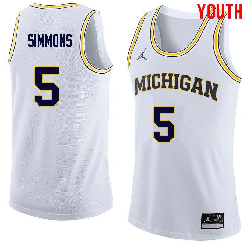 Youth #5 Jaaron Simmons Michigan Wolverines College Basketball Jerseys Sale-White - Click Image to Close